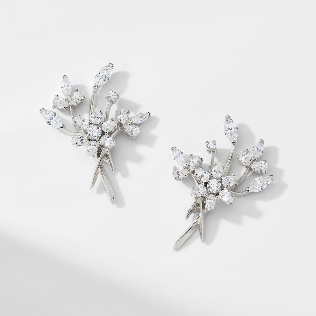 Swarovski Louison Pearl Stud Earrings, Leaf, White, Rhodium Plated