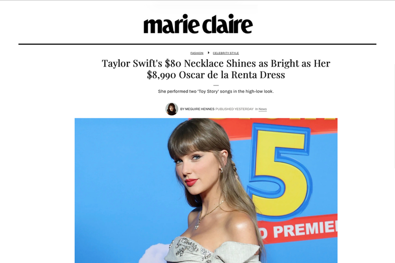 Marie Claire | Taylor Swift's $80 Necklace Shines as Bright as Her $8,990 Oscar de la Renta Dress