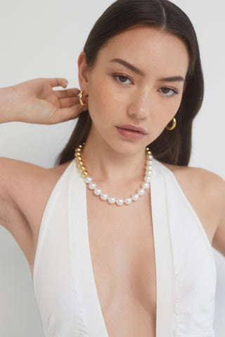 FARRAH PEARL AND METAL BEAD COLLAR NECKLACE