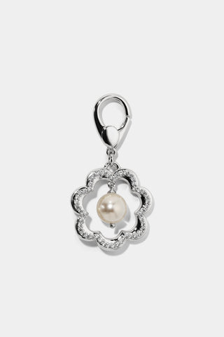 CLEOPAWTRA PEARL FLOWER CHARM IN SILVER TONE