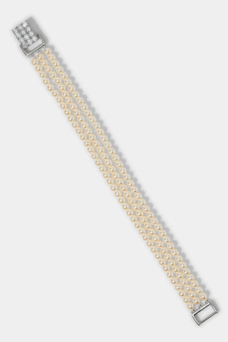 MADRID 4MM PEARL 3 ROW BRACELET IN RHODIUM PLATING