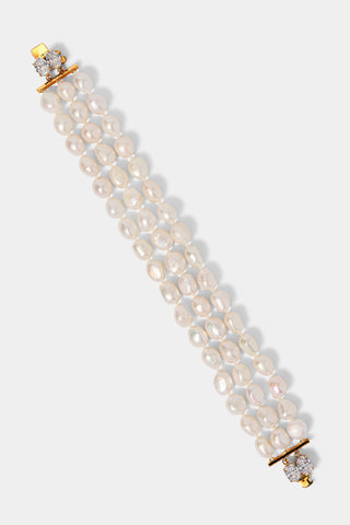 MADRID 3 ROW FRESHWATER PEARL BRACELET IN GOLD PLATING