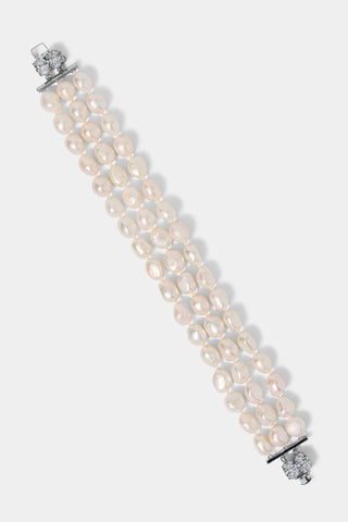 MADRID 3 ROW FRESHWATER PEARL BRACELET IN RHODIUM PLATING