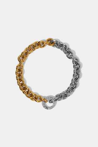 GEMINI PAVE CIRCLE CHAIN BRACELET IN A TWO TONE FINISH