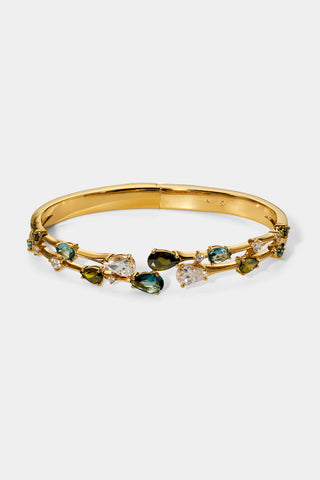 HERA MULTI BOTTOM HINGE BRACELET WITH MULTI COLORED STONES AND GOLD PLATING