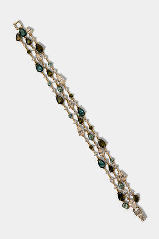 HERA MULTI 3 LAYER LINE BRACELET WITH MULTI COLORED STONES AND GOLD PLATING