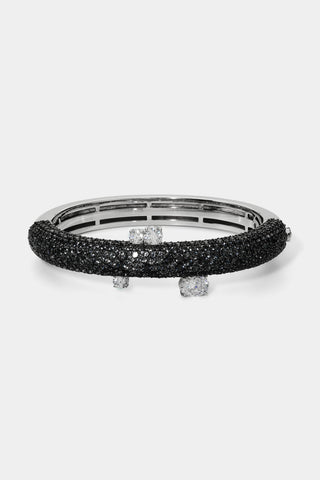 TURN UP THE VOLUME SIDE HINGE BRACELET IN BLACK AND RHODIUM