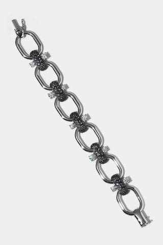 TURN UP THE VOLUME OVAL LINK LINE BRACELET IN BLACK AND RHODIUM