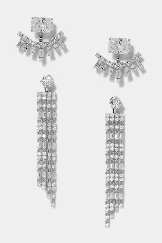 BONNE ANNÉE EMERALD MULTI MIXED SET OF EARRINGS IN RHODIUM PLATING