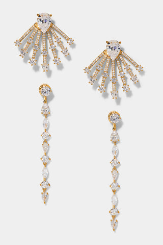 BONNE ANNÉE PEAR MULTI MIXED SET OF FRONT BACK EARRINGS IN GOLD PLATING