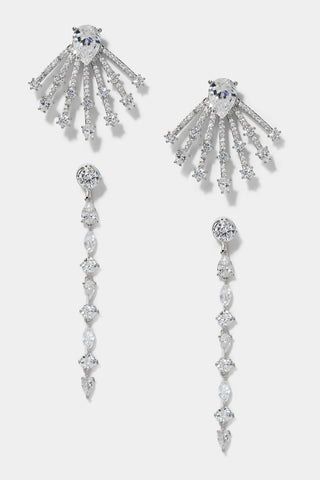 BONNE ANNÉE PEAR MULTI MIXED SET OF FRONT BACK EARRINGS IN RHODIUM PLATING