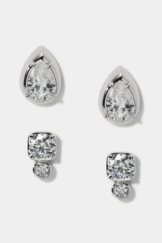 DELANCEY STUD SET OF EARRINGS IN RHODIUM PLATING