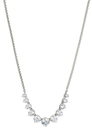 PERFECT TENNIS GRADUATED CZ FRONTAL NECKLACE IN RHODIUM PLATING