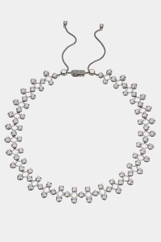 HALLE CZ STATEMENT ADJUSTABLE COLLAR NECKLACE IN RHODIUM PLATING.