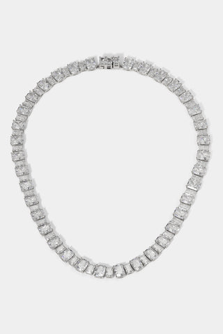 NORTHERN LIGHTS CUSHION AND EMERALD CUT CZ TENNIS COLLAR NECKLACE IN RHODIUM PLATING.