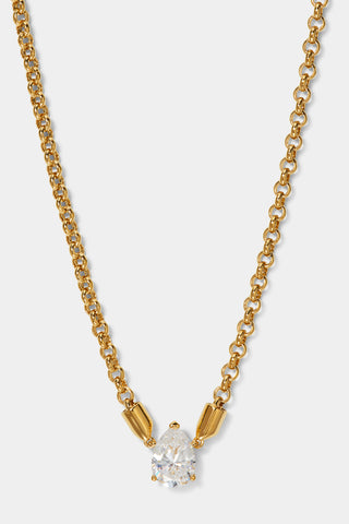 FARRAH PEAR CZ NECKLACE IN GOLD PLATING.