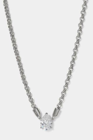 FARRAH PEAR CZ NECKLACE IN RHODIUM PLATING.