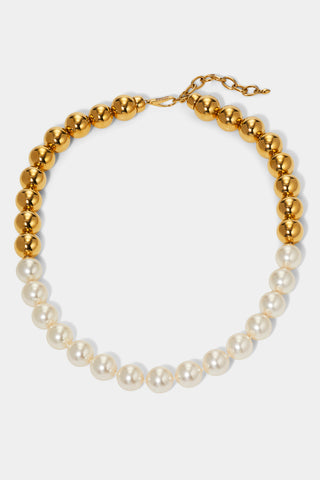 FARRAH PEARL AND METAL BEAD COLLAR NECKLACE IN GOLD PLATING.