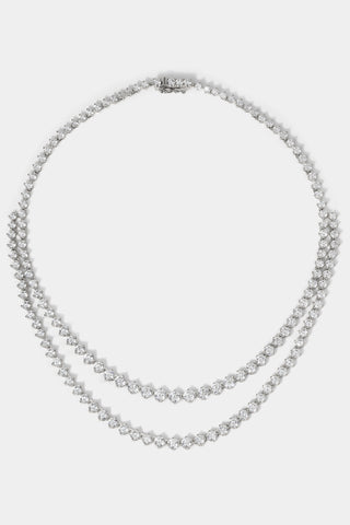 CASSI DOUBLE ROW CZ TENNIS NECKLACE IN RHODIUM PLATING.