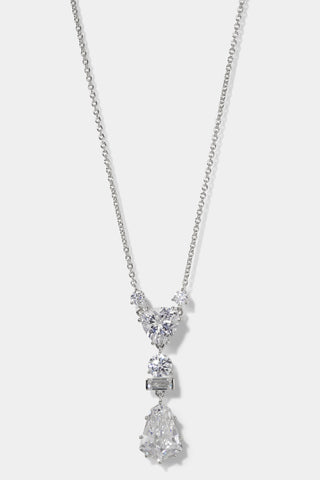 LUXOR KITE CZ DROP NECKLACE IN RHODIUM PLATING.