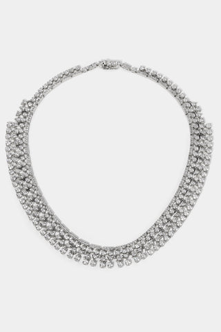 LUXOR CZ LARGE COLLAR NECKLACE IN RHODIUM PLATING. 