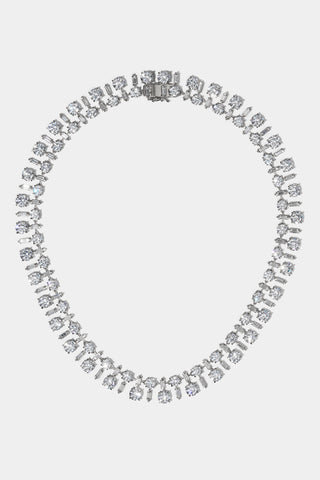 STELLAR CZ BOLD COLLAR NECKLACE IN RHODIUM PLATING