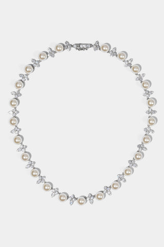 VENUS PEARL CLUSTER COLLAR NECKLACE IN RHODIUM PLATING
