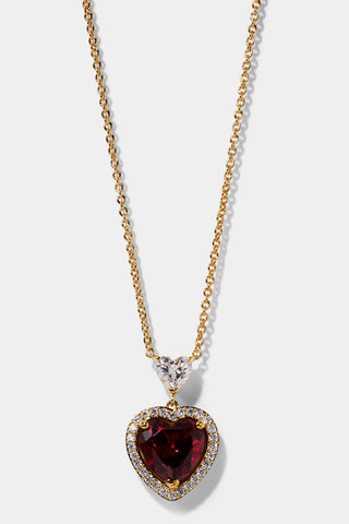 LE BISOU RED HALO HEART NECKLACE IN GOLD PLATING