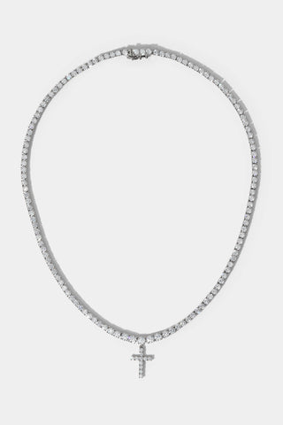 ASTRID CROSS TENNIS NECKLACE IN RHODIUM PLATING