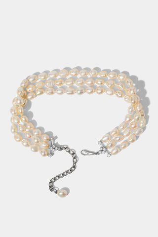 MADRID TRIPLE FRESHWATER PEARL CHOKER NECKLACE IN RHODIUM PLATING