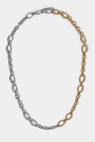 GEMINI PAVE CLASP NECKLACE IN A TWO TONE FINISH