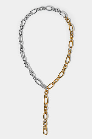 GEMINI LARGE LINK NECKLACE IN A TWO TONE FINISH, LINKED TO DEMONSTRATE THE Y-SHAPE OPTION YOU CAN WEAR IT IN