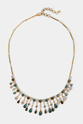 HERA MULTI FRINGE FRONTAL NECKLACE  WITH MULTI COLORED STONES AND GOLD PLATING