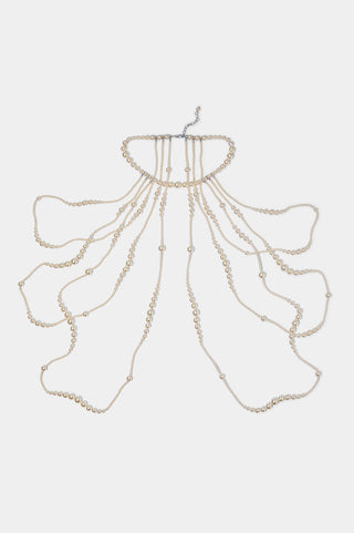 PEARL CHOKER SHOULDER SWAG NECKLACE IN RHODIUM PLATING