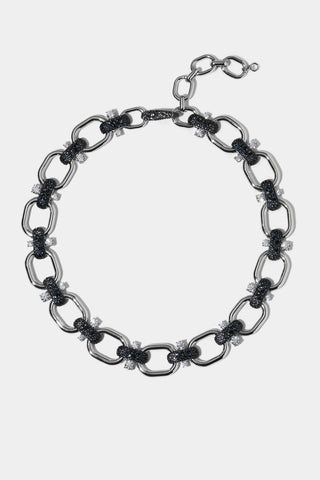 TURN UP THE VOLUME LINK ALL AROUND NECKLACE IN BLACK AND RHODIUM PLATING