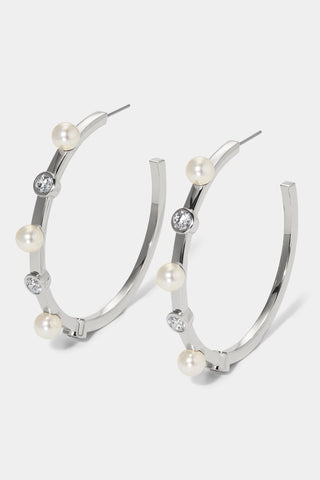 FARRAH PEARL AND CZ LARGE HOOP EARRINGS