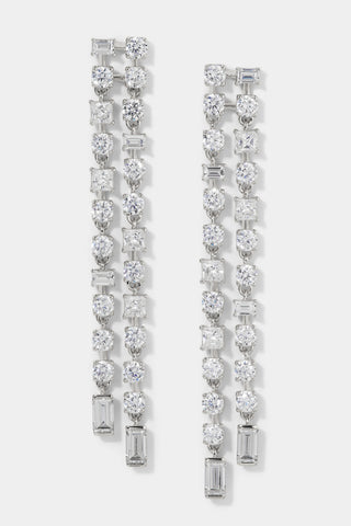 DELPHINE DOUBLE LINEAR EARRING IN RHODIUM PLATING