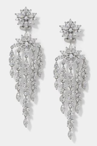 SAVANNAH DRAMA CZ CHANDELIER EARRINGS IN RHODIUM PLATING