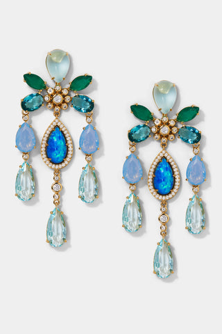 BLUE LAGOON CHANDELIER EARRINGS IN GOLD PLATING