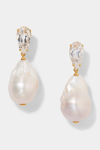 LONDON BAROQUE FRESHWATER PEARL AND CZ DROP EARRINGS IN GOLD PLATING