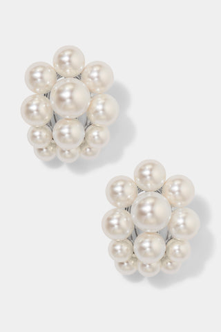 LONDON LARGE CLUSTER PEARL EARRINGS IN RHODIUM PLATING