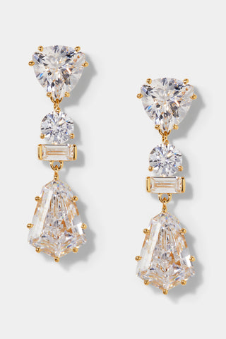 LUXOR KITE CZ DROP EARRINGS IN GOLD PLATING