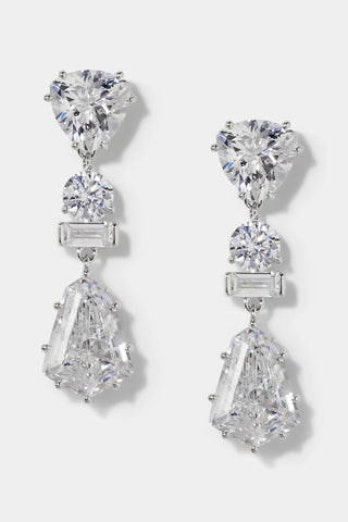 LUXOR KITE CZ DROP EARRINGS IN RHODIUM PLATING