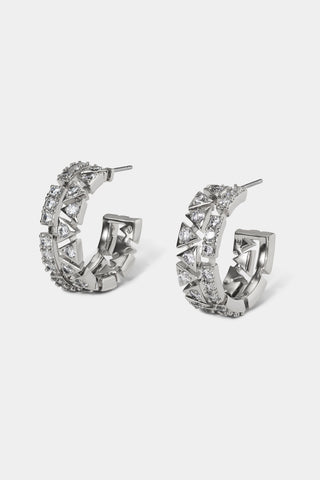 LUXOR CZ SMALL C HOOPS EARRINGS IN RHODIUM PLATING