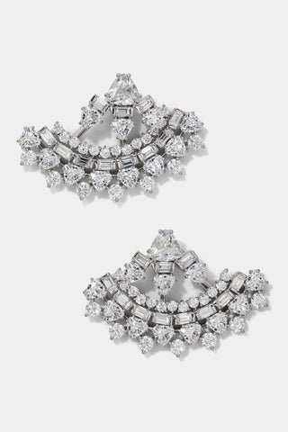 LUXOR CZ FAN JACKET EARRINGS IN RHODIUM PLATING