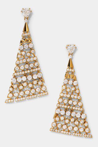 LUXOR TRIANGLE CZ DROP EARRINGS IN GOLD PLATING.