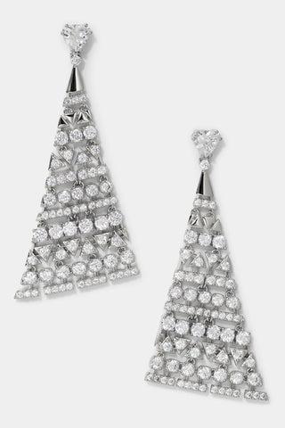 LUXOR TRIANGLE CZ DROP EARRINGS IN RHODIUM PLATING. 