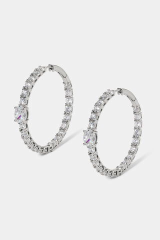 STELLAR CZ HOOP EARRINGS IN RHODIUM PLATING. 