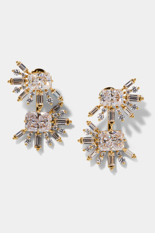 STELLAR HALO CZ JACKET EARRINGS IN GOLD PLATING