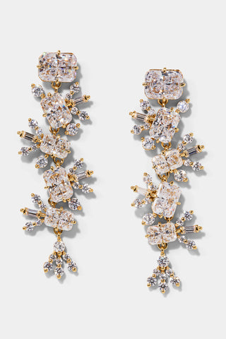 STELLAR CASCADE CZ LINEAR EARRINGS IN GOLD PLATING